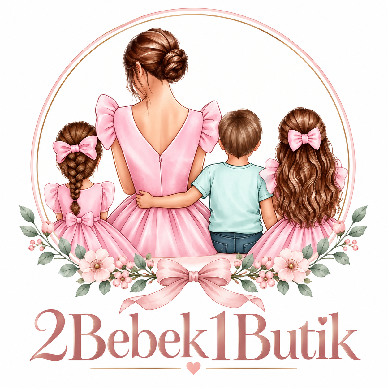 2Bebek1Butik amblemi: anne ve üç çocuk